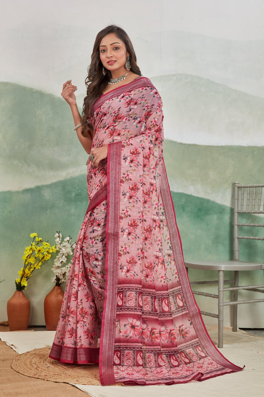Contemporary Digital Printed Linen Silk Saree With Traditional Touch | Premium Collection