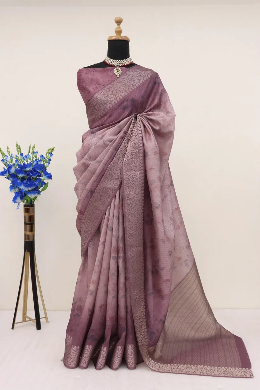 Dusty Rose Vichitra Silk Digital Print Saree