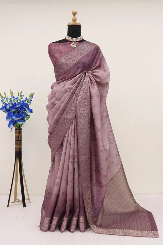 Dusty Rose Vichitra Silk Digital Print Saree