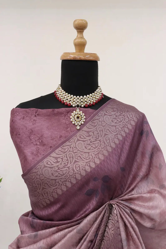 Dusty Rose Vichitra Silk Digital Print Saree