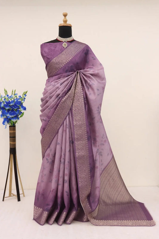 Lilac Vichitra Silk Digital Print Saree