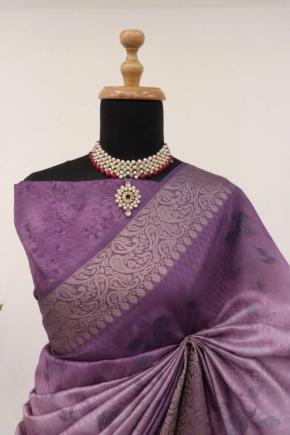 Lilac Vichitra Silk Digital Print Saree