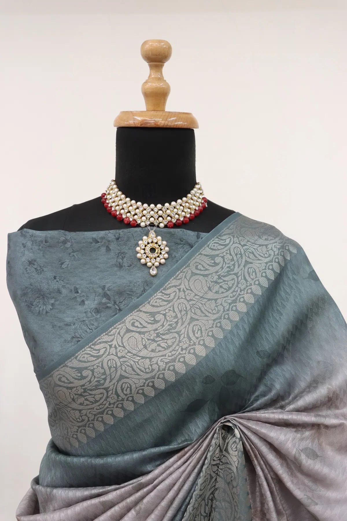 Sage Green Vichitra Silk Digital Print Saree
