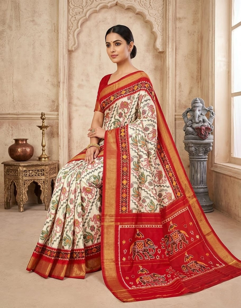 Ivory Red Bridal Rich Pallu Handloom Kotha Silk Saree | Premium Collection