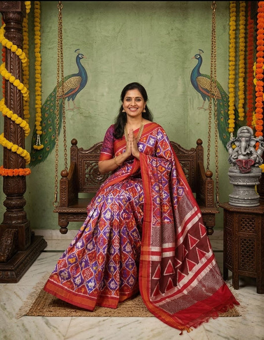 Lavender Barista Soft Silks Saree with Maroon Ethnic Woven Pallu | Premium Collection