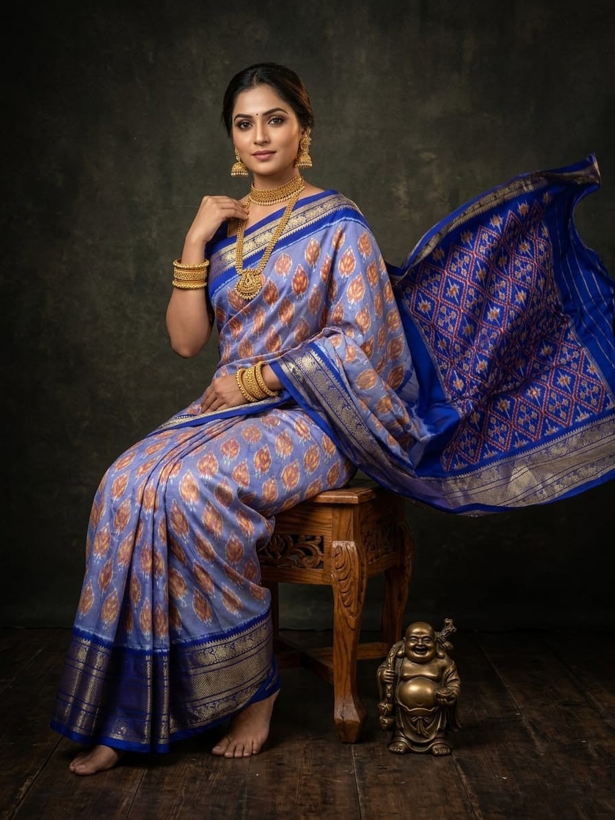 Lavender Handloom Pattu Silk Saree with Royal Blue Rich Woven Pallu | Premium Collection