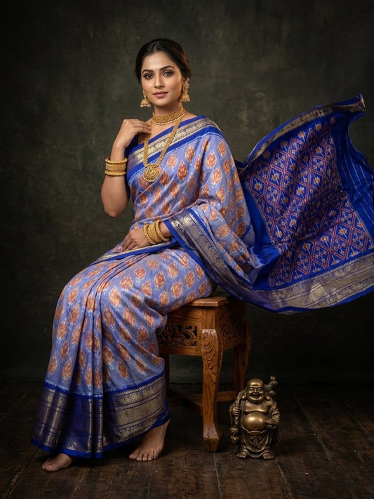 Lavender Handloom Pattu Silk Saree with Royal Blue Rich Woven Pallu | Premium Collection