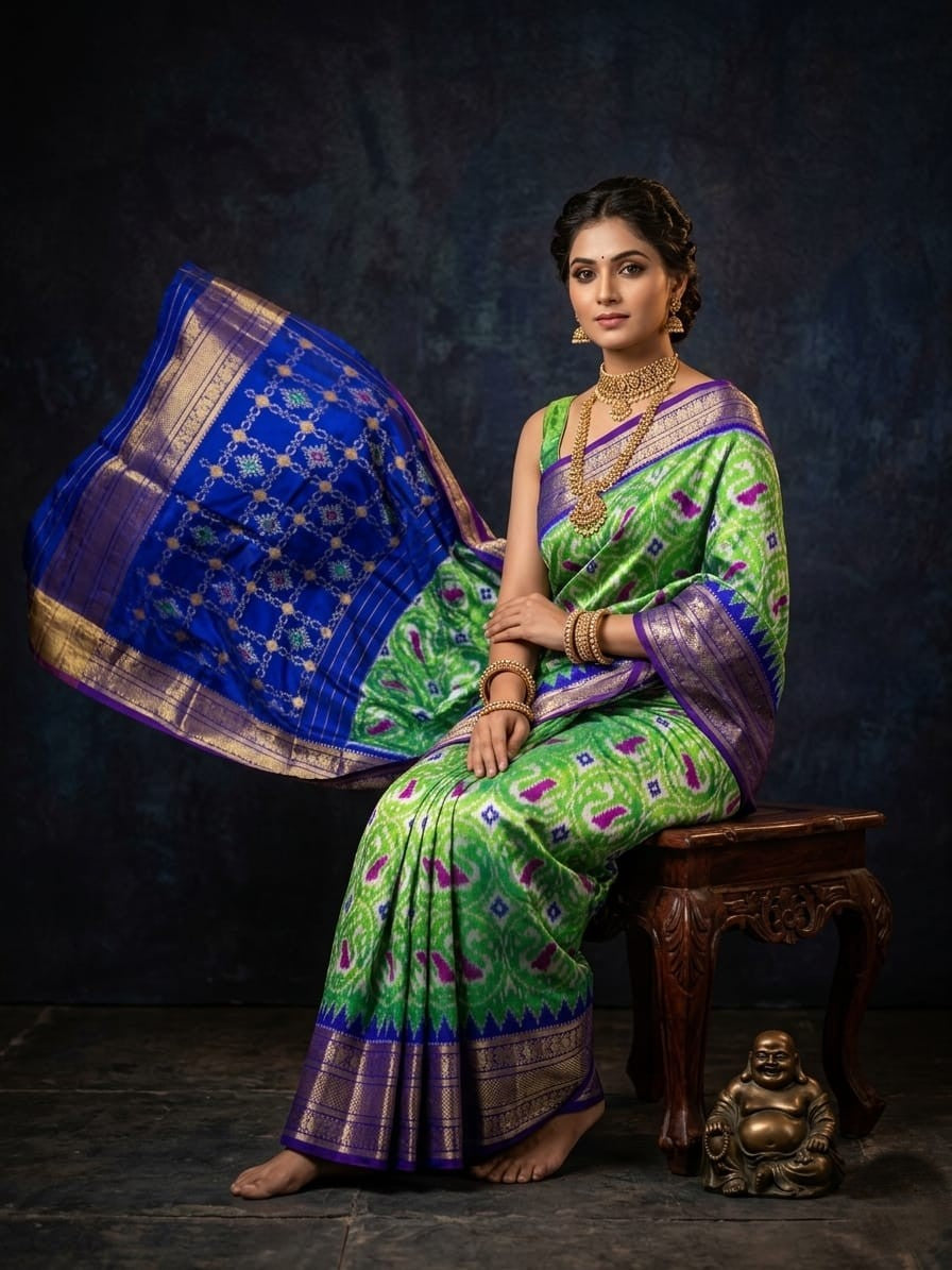 Light Green Handloom Pattu Silk Saree with Royal Blue Traditional Border | Premium Collection