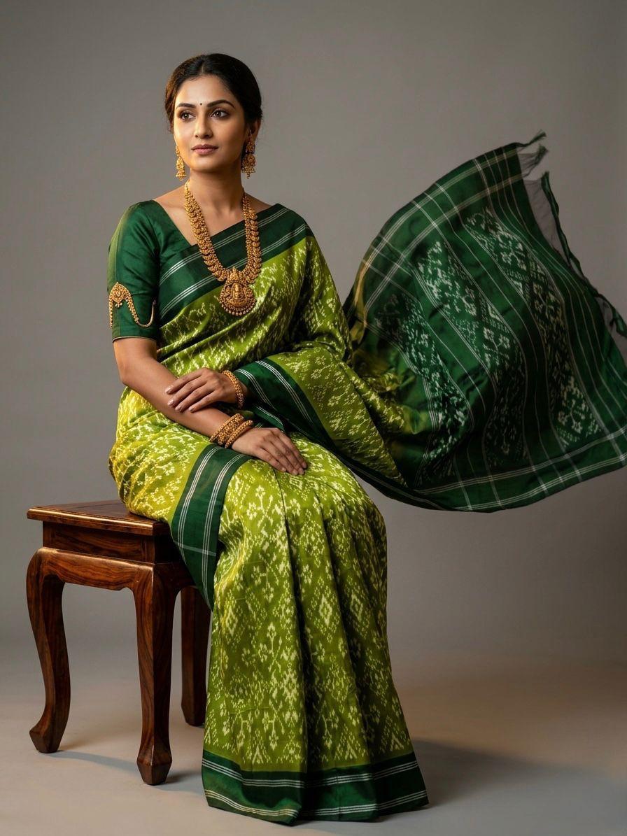 Lime Green Barista Soft Silks Saree with Dark Green Rich Pallu | Premium Collection