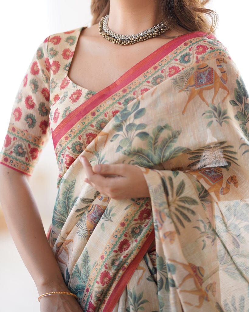 Linen Tissue Silk Saree with Pichwai Print