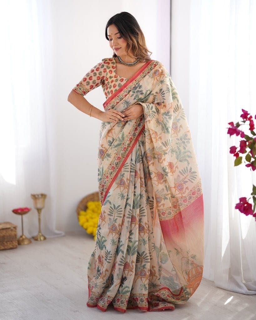 Linen Tissue Silk Saree with Pichwai Print