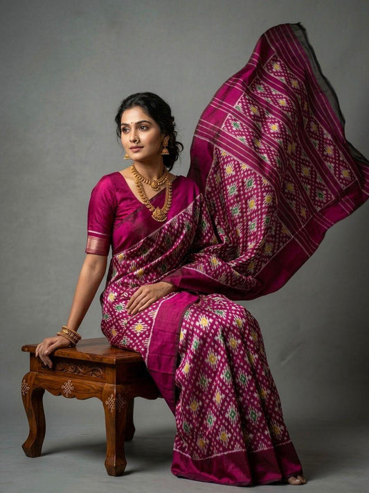Magenta Barista Soft Silks Saree with Gold Ethnic Motif Weaving | Premium Collection