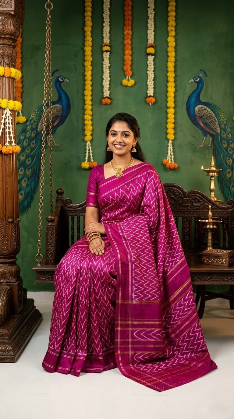Magenta Barista Soft Silks Saree with Rich Ethnic Print | Premium Collection