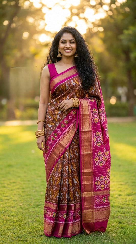 Maroon Bentex Handloom Silk Saree with Pink Rich Weaving and Festive Look | Premium Collection