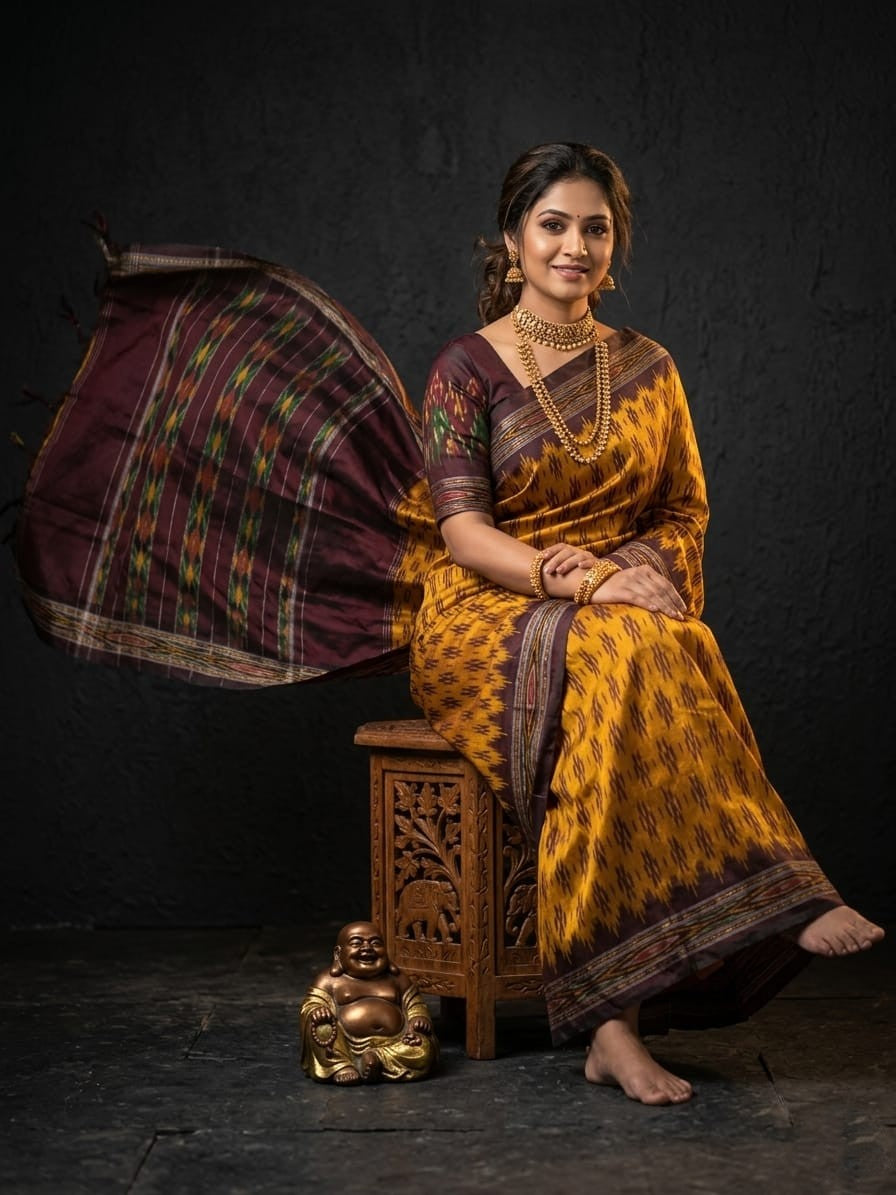 Mustard Yellow Barista Soft Silks Saree with Multicolor Ethnic Weaving | Premium Collection