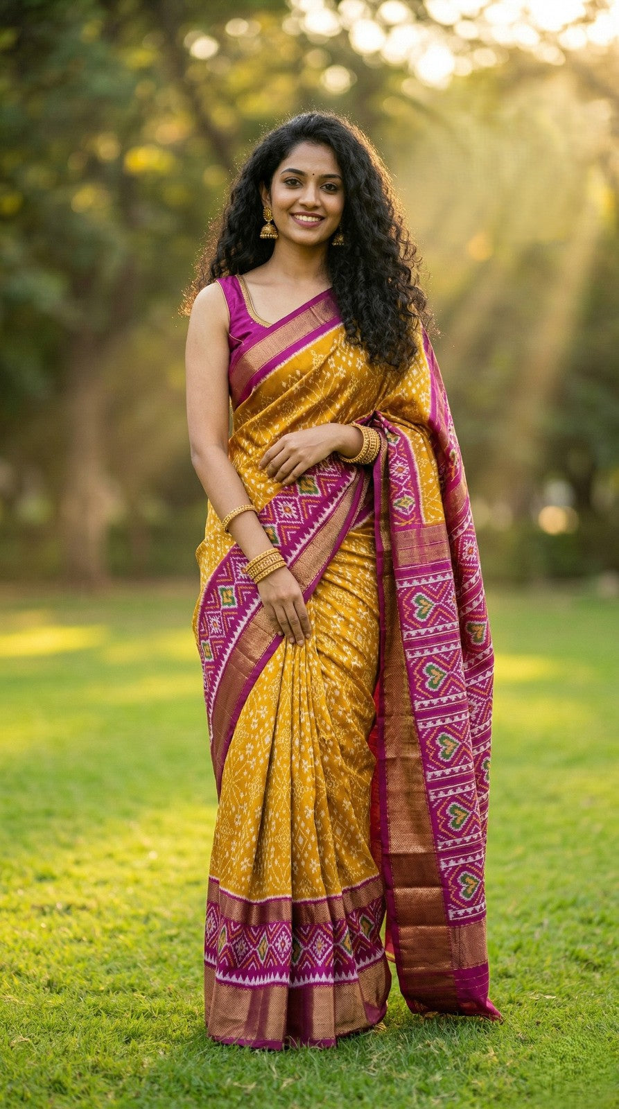Mustard Yellow Bentex Handloom Silk Saree with Pink Traditional Border | Premium Collection