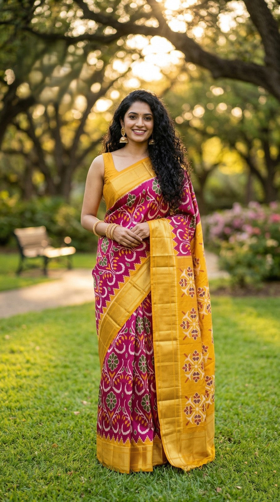 Mustard Yellow Bentex Handloom Silk Saree with Pink Traditional Woven Pallu | Premium Collection
