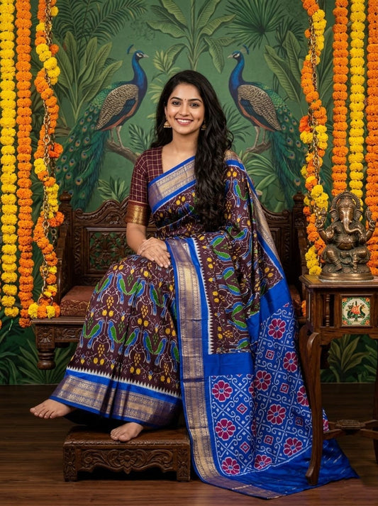 Navy Blue Handloom Pattu Silk Saree with Multicolor Traditional Motif Weaving | Premium Collection