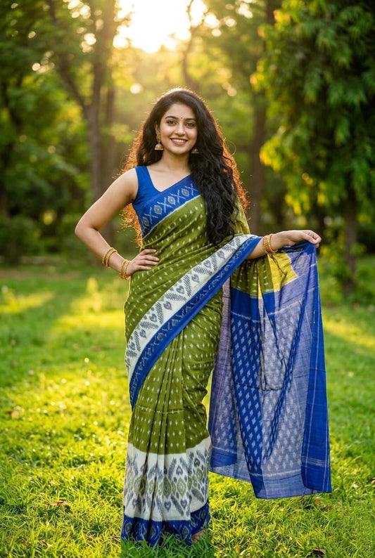 Navy Blue and White Handloom Linen Saree with Zari Pallu | Formal Ethnic Wear | Premium Collection