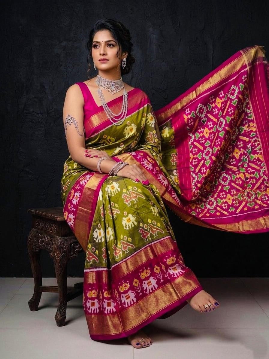 Olive Pink Premium Rich Pallu Handloom Kotha Silk Saree | Premium Collection