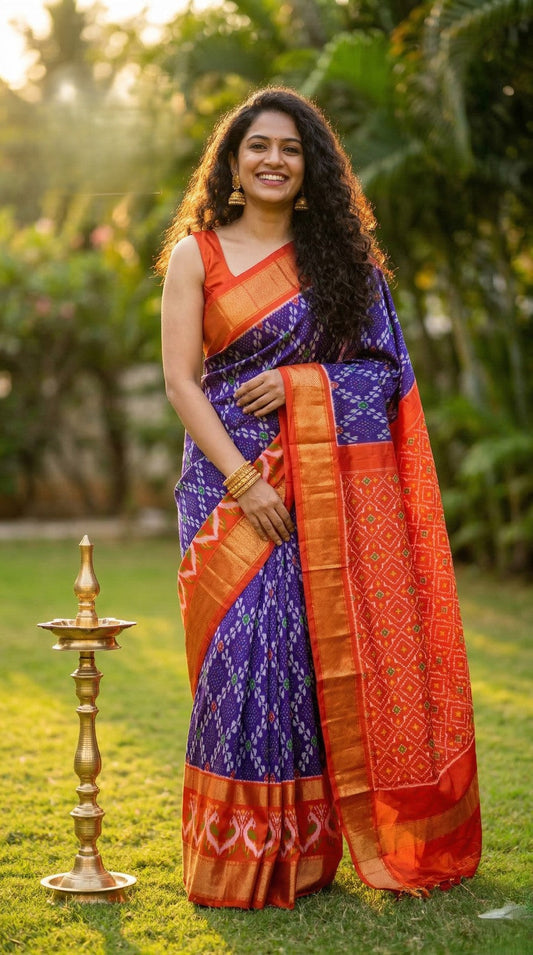 Orange and Purple Bentex Handloom Silk Saree with Rich Ethnic Pallu | Premium Collection