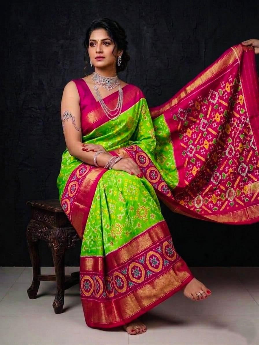 Parrot Green Pink Rich Weaving Handloom Kotha Silk Saree | Premium Collection