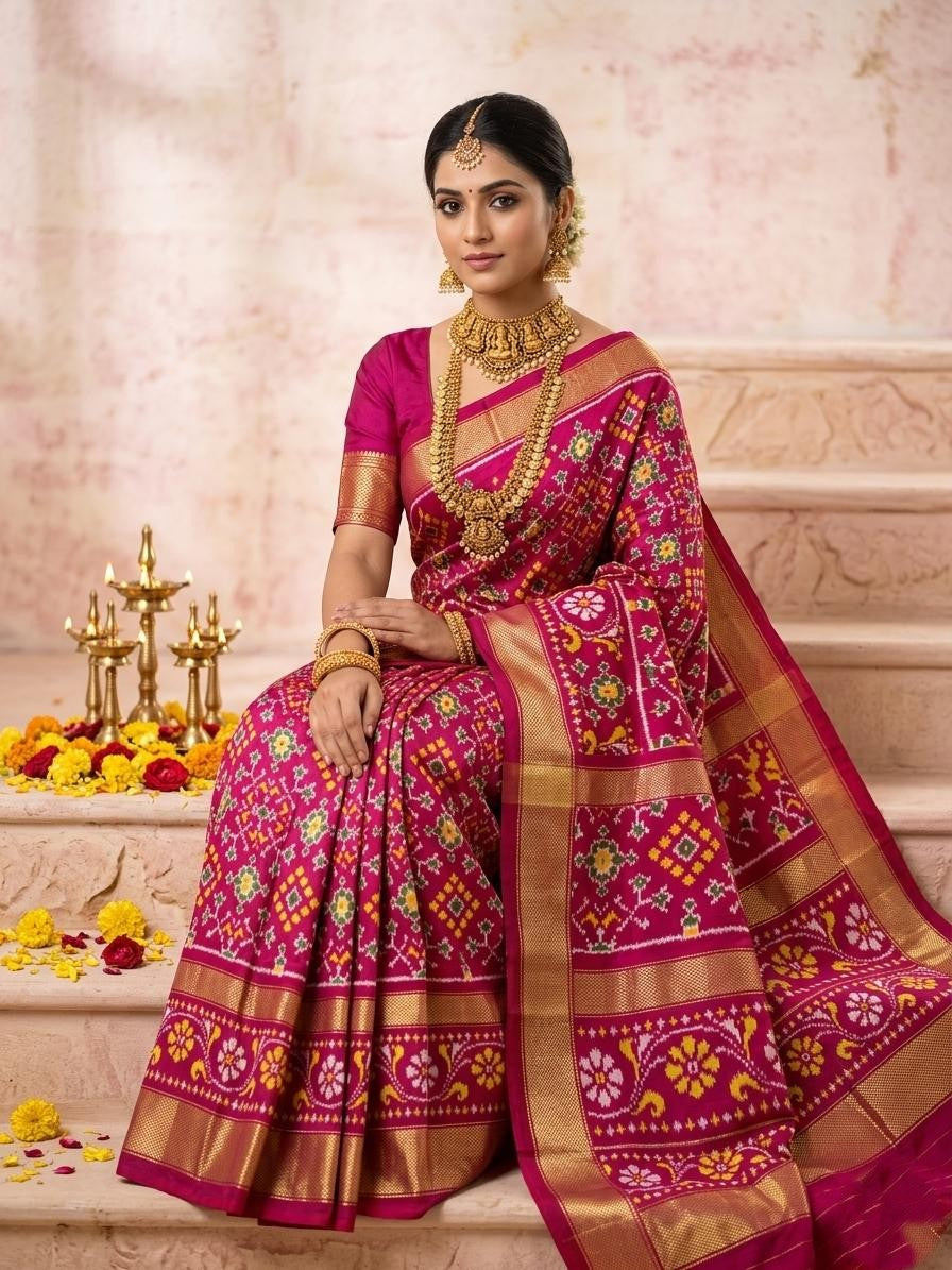 Pink Bentex Handloom Silk Saree with Heavy Traditional Zari Work | Premium Collection