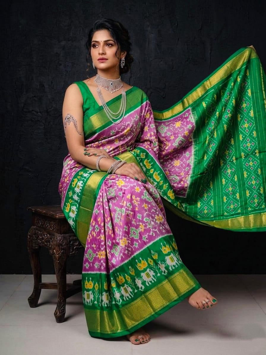 Pink Green Premium Rich Pallu Handloom Kotha Silk Saree | Premium Collection