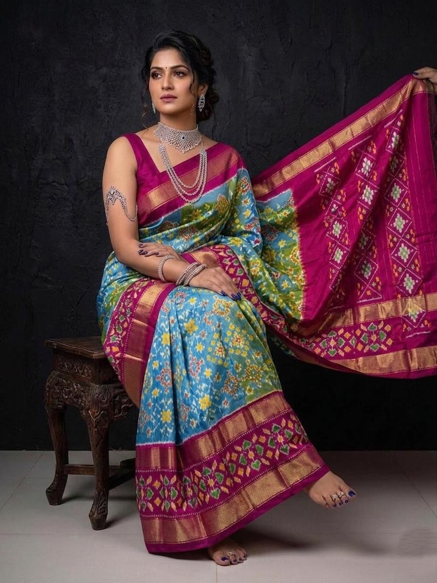 Pink Sky Blue Festive Handloom Kotha Silk Saree | Premium Collection
