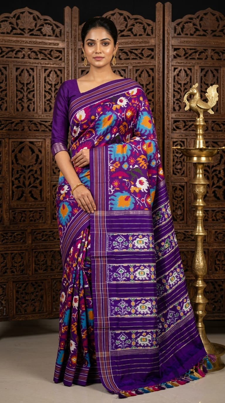 Purple Barista Soft Silks Saree with Multicolor Printed Border | Premium Collection