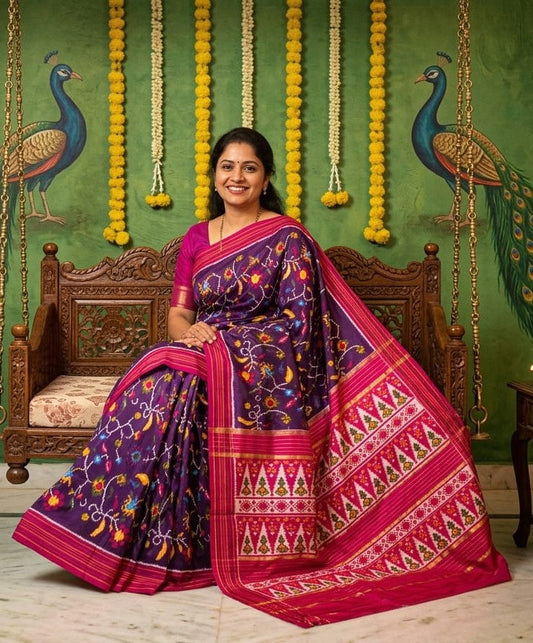 Purple Barista Soft Silks Saree with Pink Traditional Designer Weaving | Premium Collection