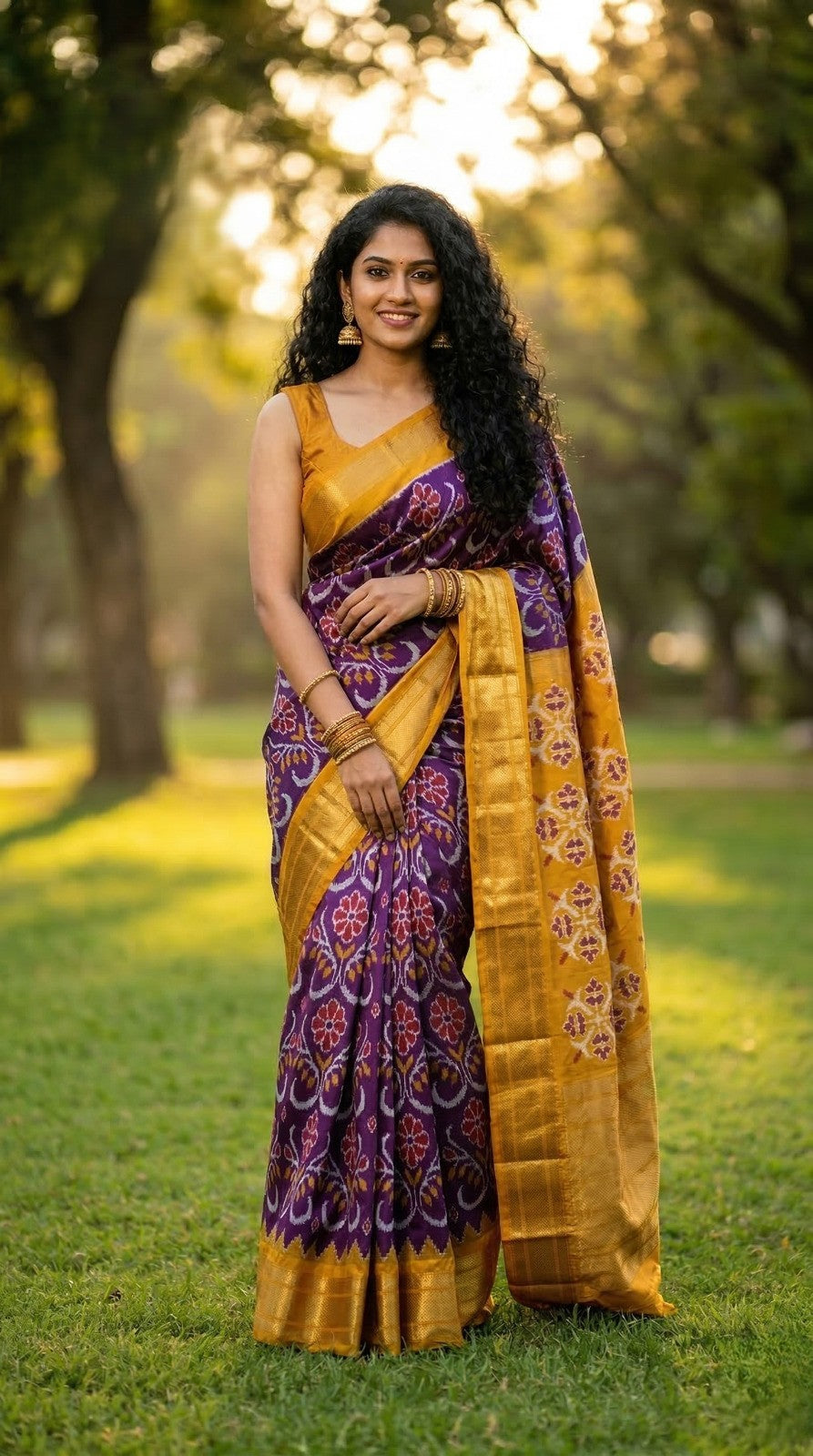 Purple Bentex Handloom Silk Saree with Mustard Gold Rich Pallu | Premium Collection