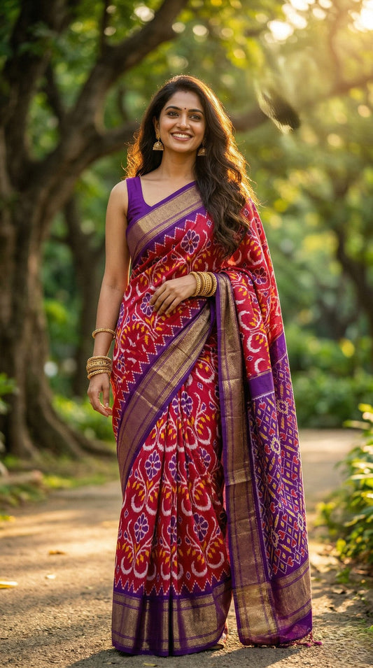 Purple Bentex Handloom Silk Saree with Red Traditional Designer Pallu | Premium Collection