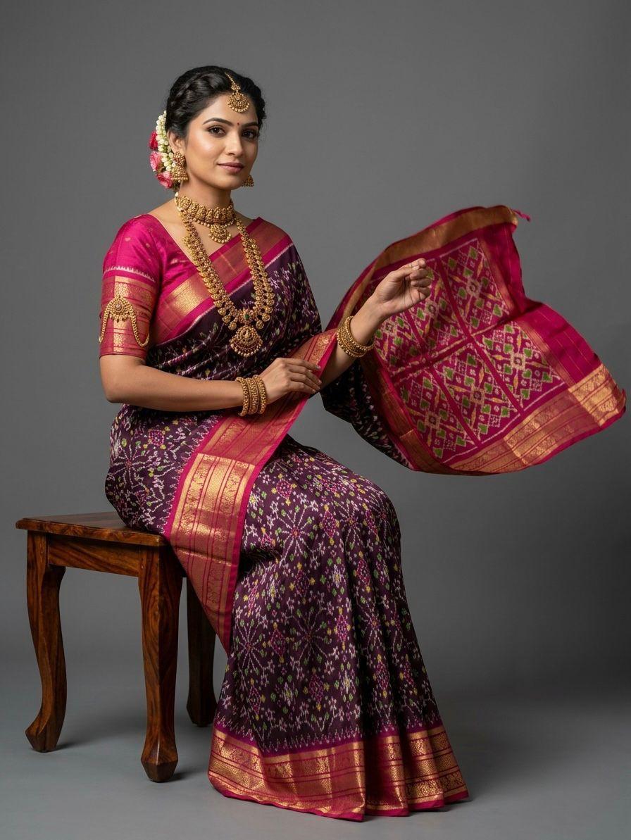 Purple Handloom Pattu Silk Saree with Pink Traditional Banarasi Border | Premium Collection