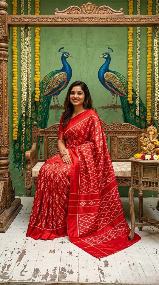 Red Barista Soft Silks Saree with Elegant Traditional Printed Weaving | Premium Collection