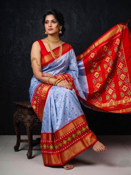 Red Grey Traditional Bridal Handloom Kotha Silk Saree | Premium Collection