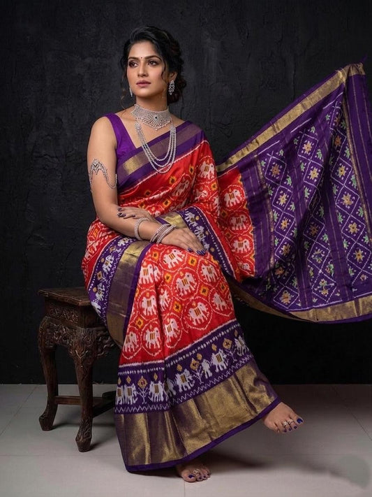 Red Purple Contrast Wedding Handloom Kotha Silk Saree | Premium Collection