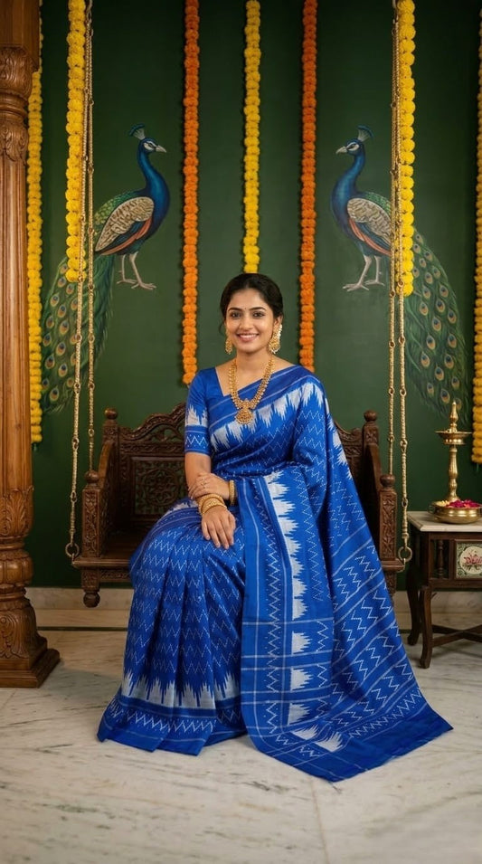 Royal Blue Barista Soft Silks Saree with Elegant Ethnic Weaving | Premium Collection