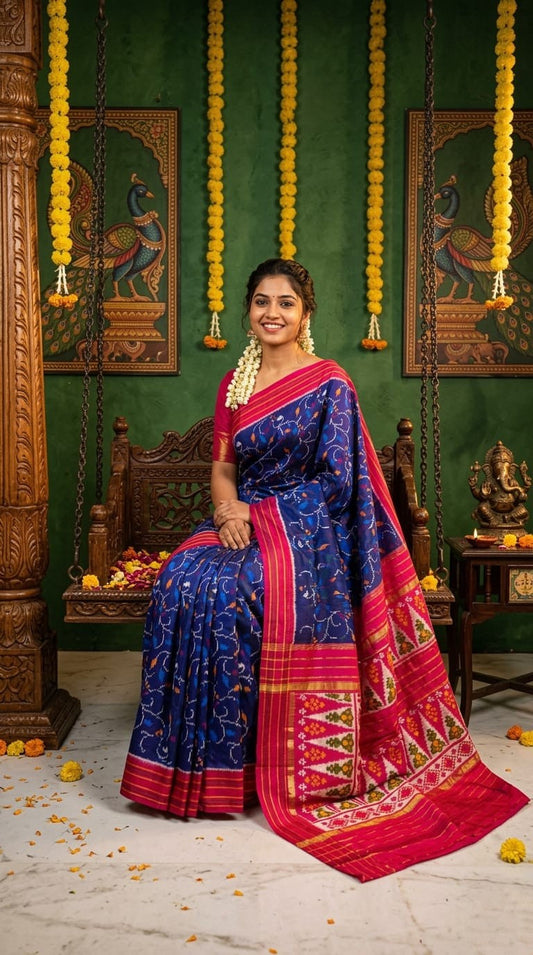 Royal Blue Barista Soft Silks Saree with Pink Designer Pallu | Premium Collection