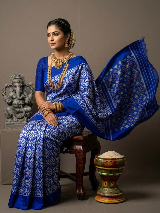 Royal Blue Barista Soft Silks Saree with Rich Geometric Pattern | Premium Collection