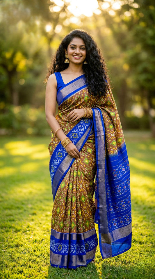 Royal Blue Bentex Handloom Silk Saree with Golden Ethnic Zari Pallu | Premium Collection