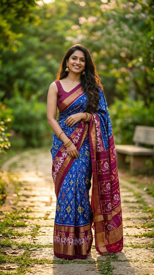 Royal Blue Bentex Handloom Silk Saree with Maroon Rich Zari Pallu | Premium Collection