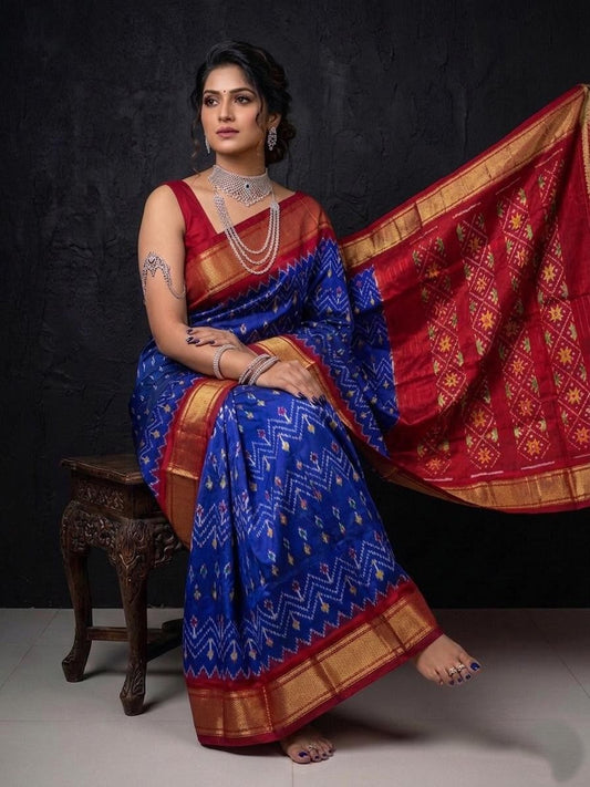 Royal Blue Gold Weaving Handloom Kotha Silk Saree | Premium Collection