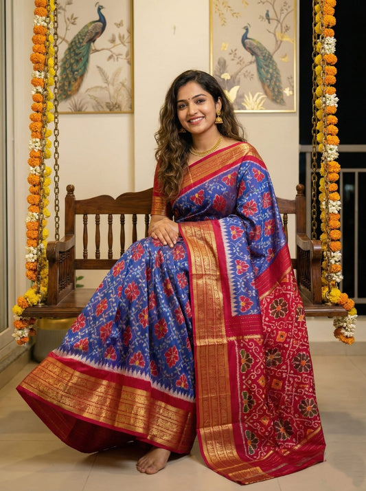 Royal Blue Handloom Pattu Silk Saree with Pink Traditional Banarasi Pallu | Premium Collection