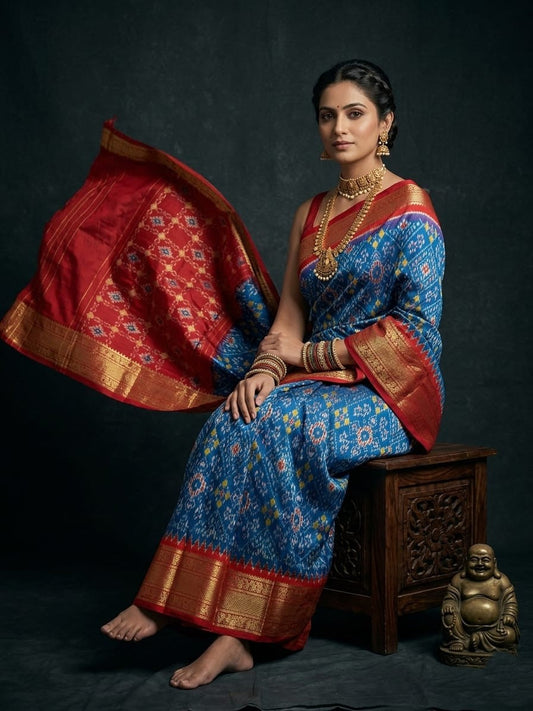 Royal Blue Handloom Pattu Silk Saree with Red Traditional Banarasi Border | Premium Collection