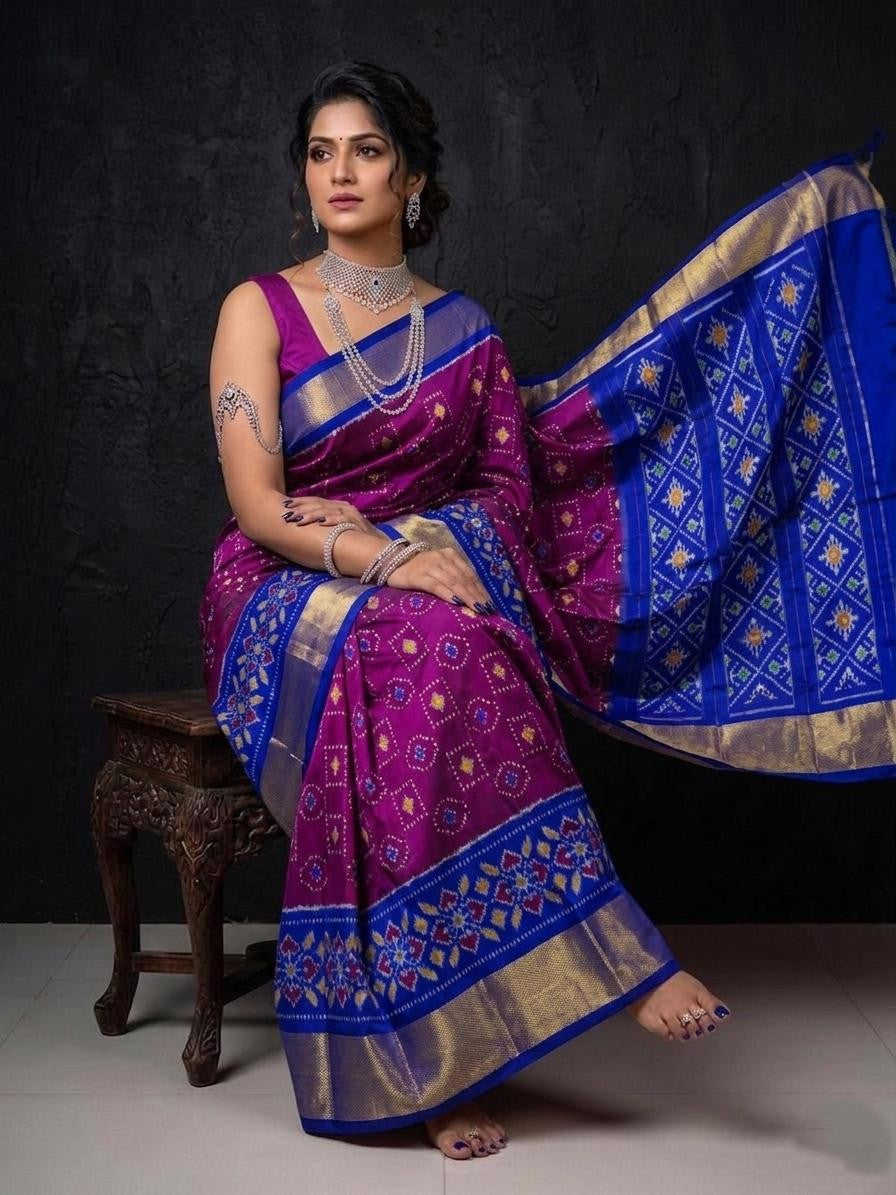 Royal Blue Purple Designer Handloom Kotha Silk Saree | Premium Collection