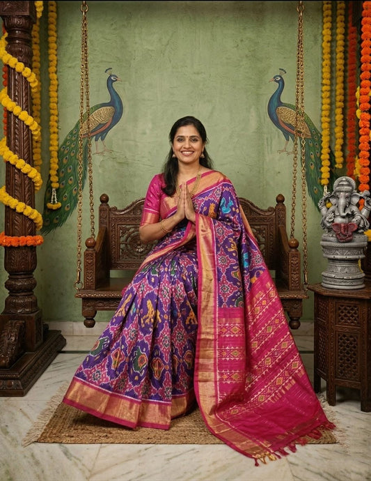 Royal Blue Red Premium Wedding Handloom Kotha Silk Saree | Premium Collection