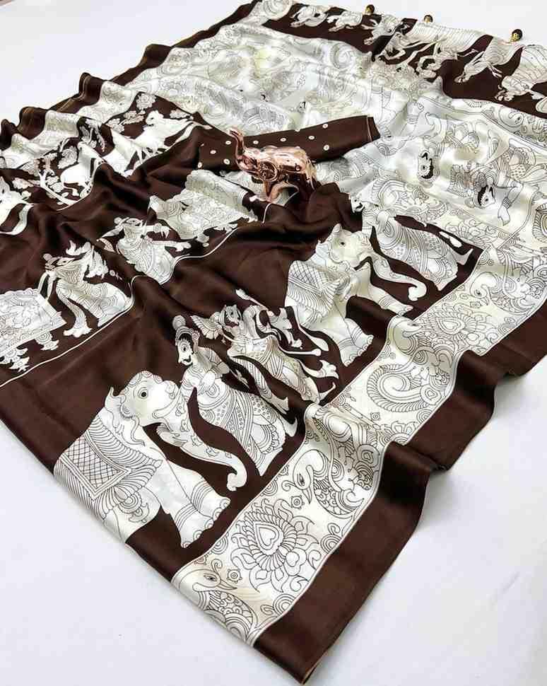 Royal Heritage – Art Satin Silk Saree with Elephant & Horse Print