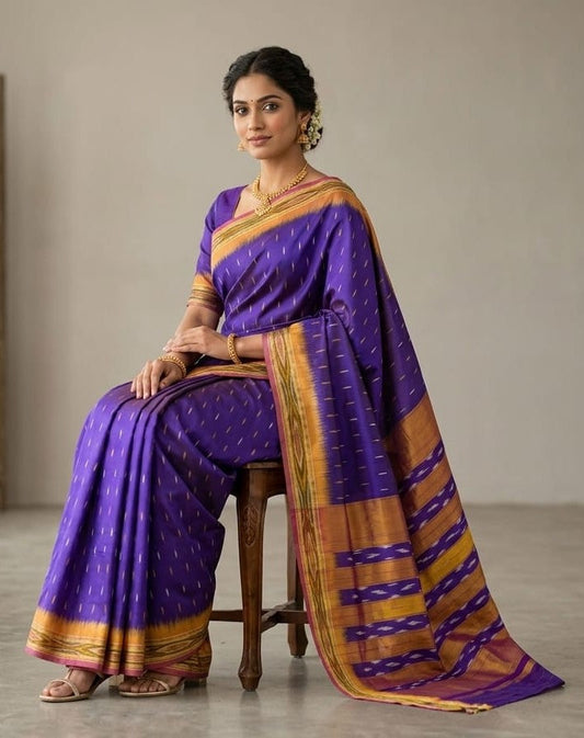 Royal Purple Barista Soft Silks Saree with Gold Rich Woven Pallu | Premium Collection