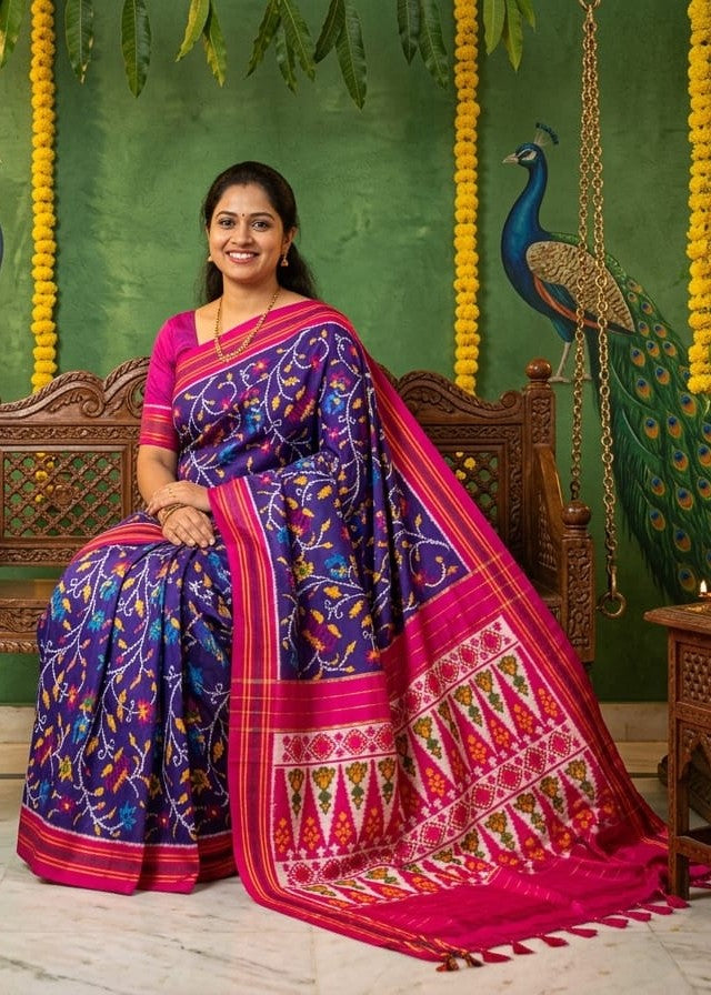 Royal Purple Barista Soft Silks Saree with Pink Rich Designer Pallu | Premium Collection